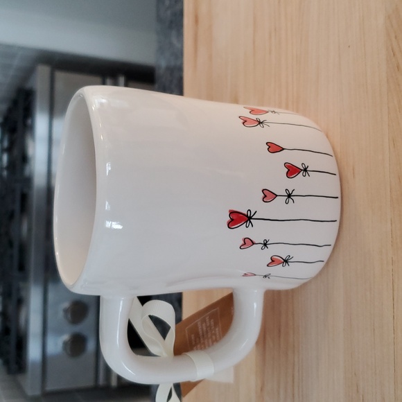 Rae Dunn White Ceramic Mug with "LOVE" and Pink Heart Bouquet - Picture 2 of 5
